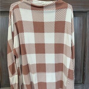 Maurices Cowl Neck Sweater in Tan and White Plaid
